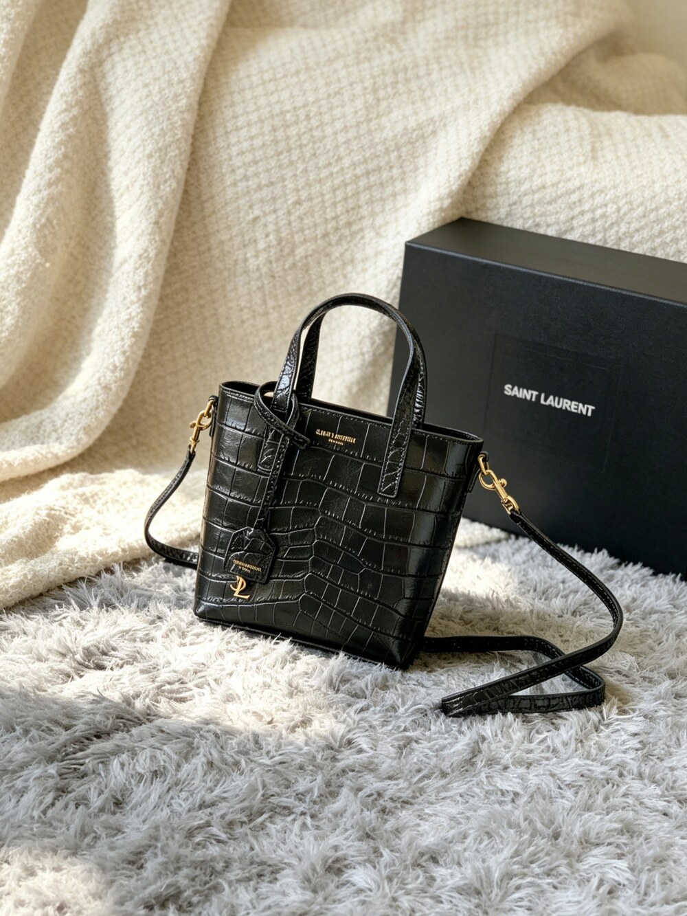 YSL Mini Shopping Tote in Black